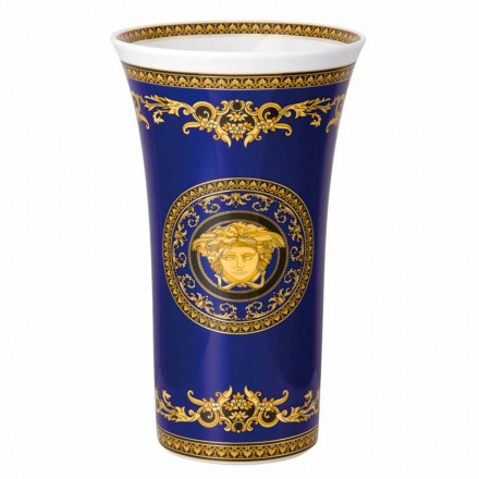 Rosenthal Versace Medusa Modrá váza moderního designu porcelánu 34 cm Viadurini