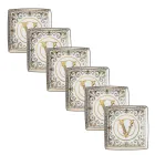 Rosenthal Versace Virtus Gala 6 plochých čtvercových mís 15x15 cm v porcelánu - barokní Viadurini