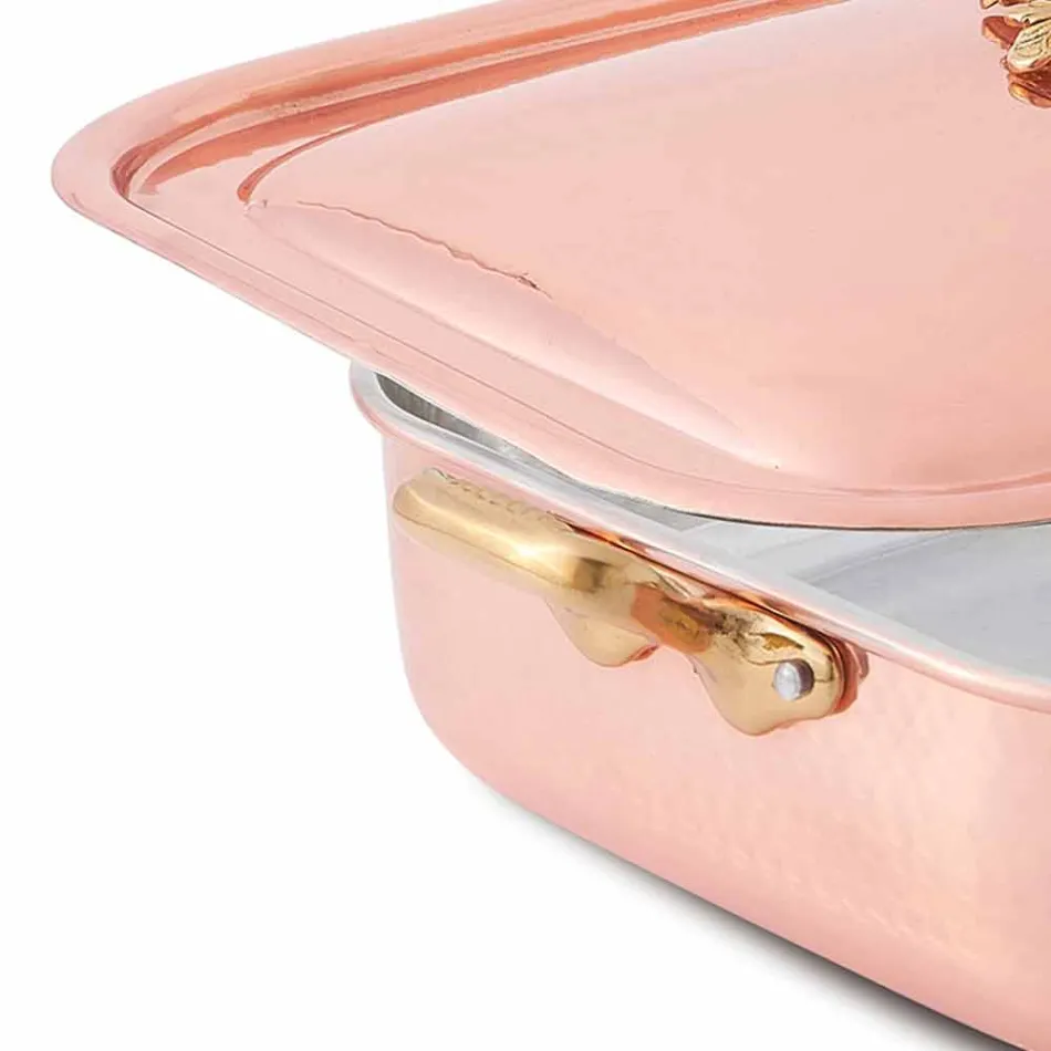 Pekáč a obdélníkové víko z ručně pocínované mědi 32x24 cm - Mariateresa Viadurini