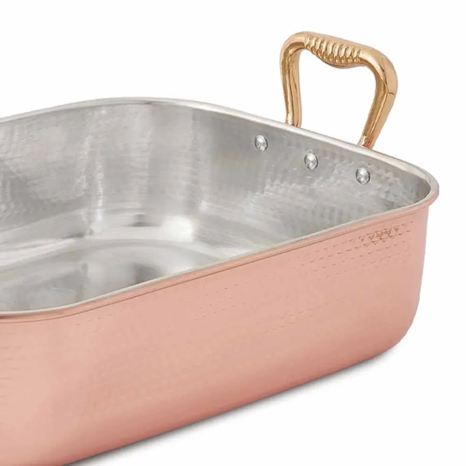 Obdélníkový pekáč na Turecko v pocínované mědi ručně 40x30 cm - Giampaolo Viadurini