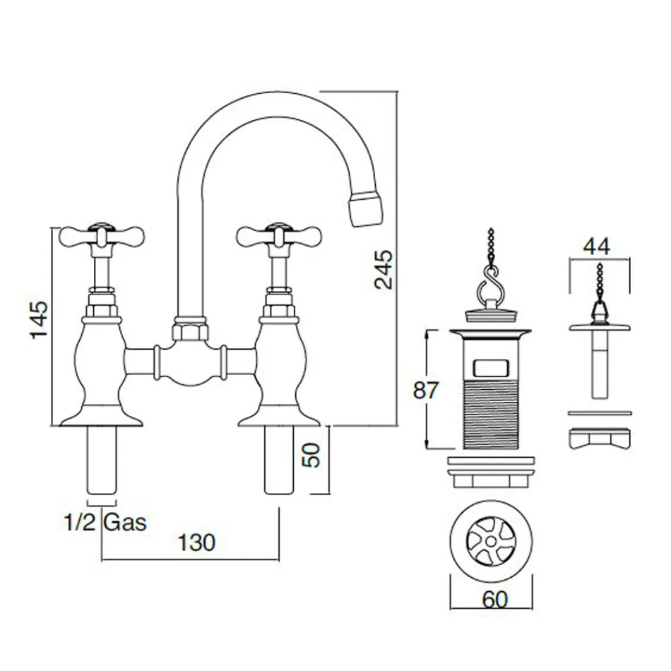 Klasická ručně vyrobená mosazná můstková baterie pro dřez - Fioretta Viadurini