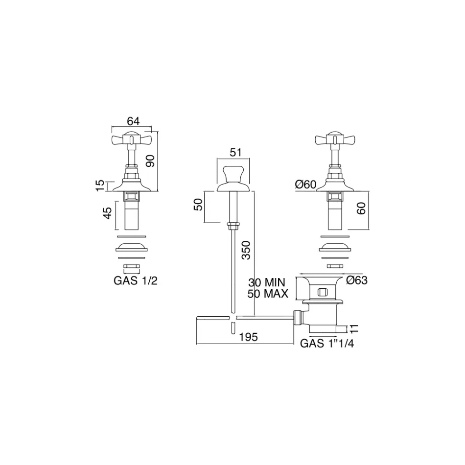 Vintage mosazné bidetové baterie s vnitřním dodáním Made in Italy – Katerina Viadurini