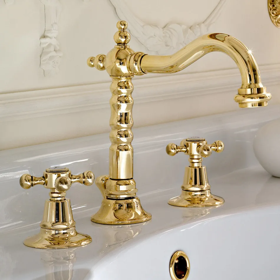 Umyvadlová baterie Vintage Design se 3 otvory z mosazi Made in Italy - Ursula Viadurini