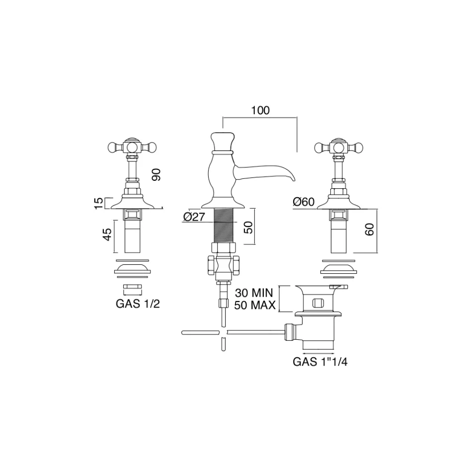 Vintage 3-otvorová mosazná bidetová baterie Made in Italy - Elisea Viadurini