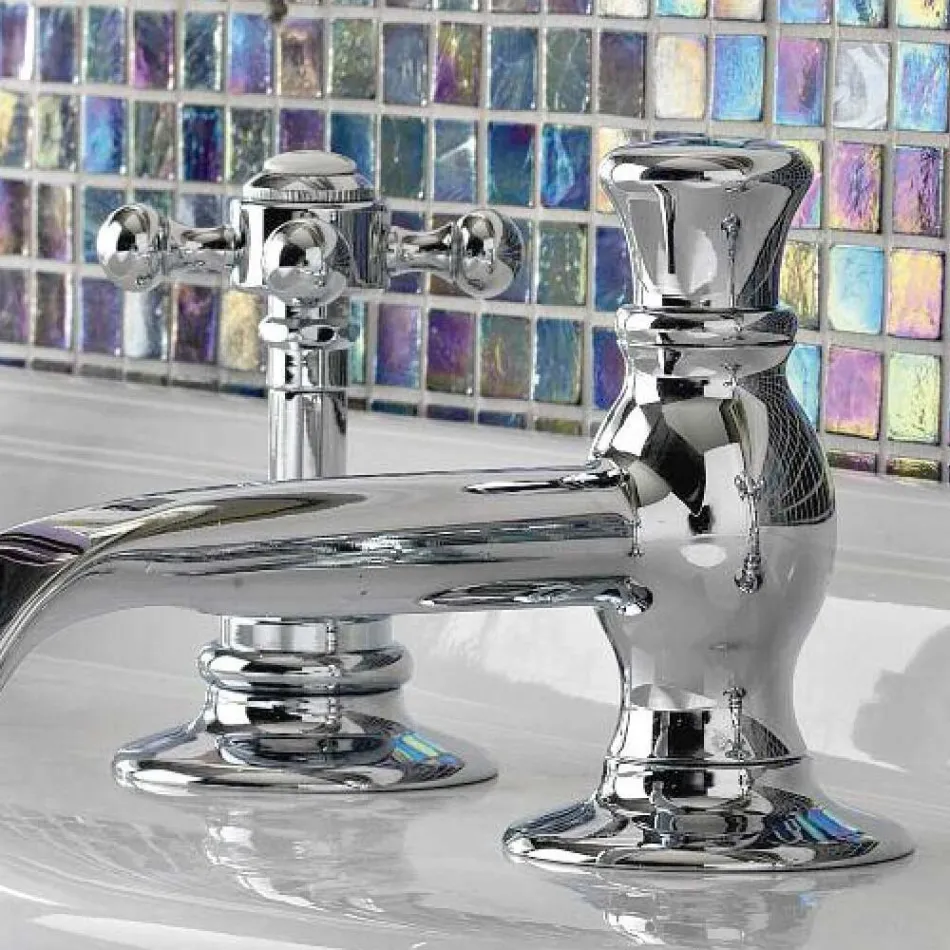 Vintage umyvadlová baterie se 3 otvory ve vintage mosazi Made in Italy - Elisea Viadurini