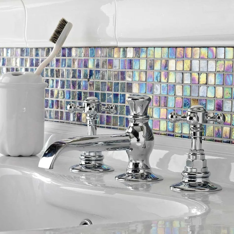 Vintage umyvadlová baterie se 3 otvory ve vintage mosazi Made in Italy - Elisea Viadurini