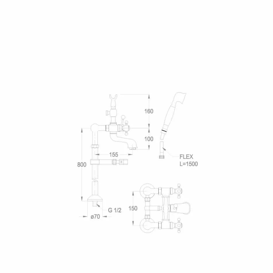 Klasický kohoutek pro vanu na mosazných sloupech vyrobený v Itálii - Enriko Viadurini