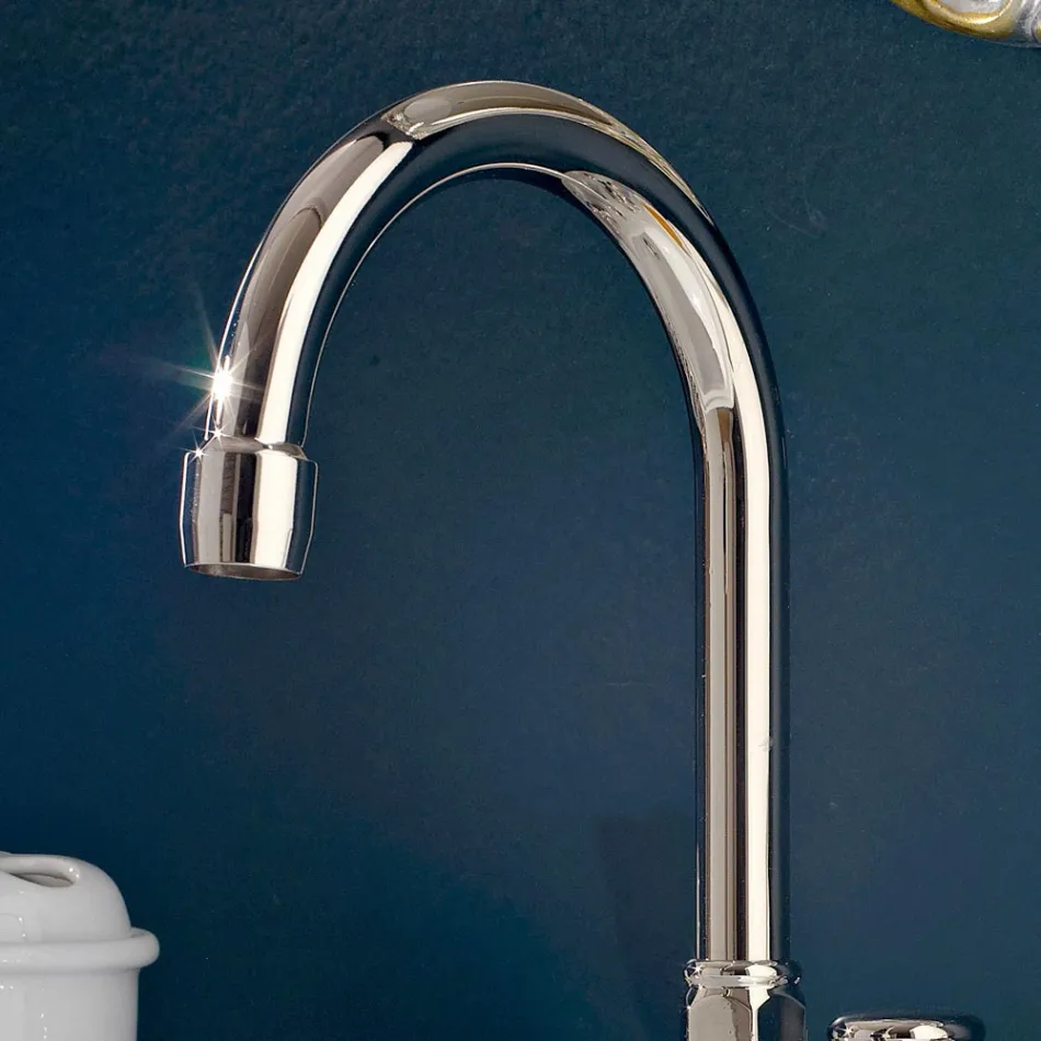 3otvorová koupelnová umyvadlová baterie z mosazi s vysokým výtokem a odtokem - Ercolina Viadurini