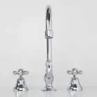 3otvorová koupelnová umyvadlová baterie z mosazi s vysokým výtokem a odtokem - Ercolina Viadurini