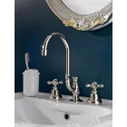 3otvorová koupelnová umyvadlová baterie z mosazi s vysokým výtokem a odtokem - Ercolina Viadurini