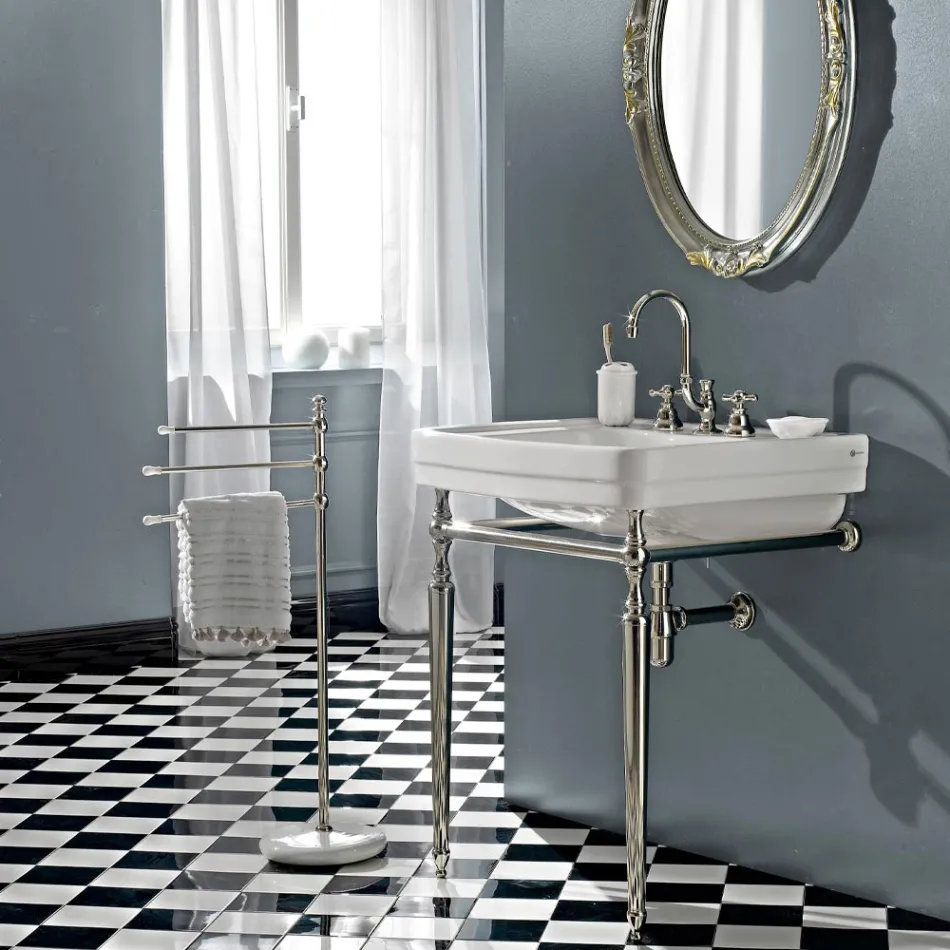 3otvorová koupelnová umyvadlová baterie z mosazi s vysokým výtokem a odtokem - Ercolina Viadurini