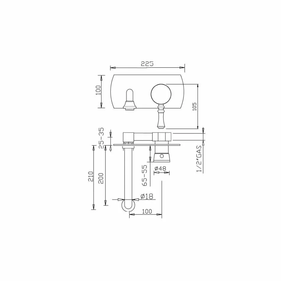 Vyrobeno v Itálii Design Single Tap Wall Mixer Tap - Neno Viadurini