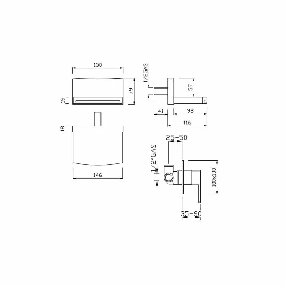 Nástěnná směšovací baterie s výtokem z vodopádu Vyrobeno v Itálii - Sika Viadurini