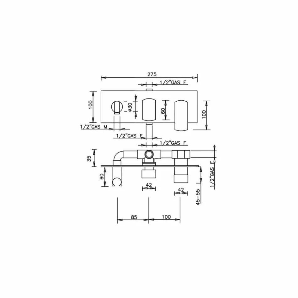 Designový sprchový směšovací ventil s třícestným přepínačem vyrobený v Itálii - Sika Viadurini