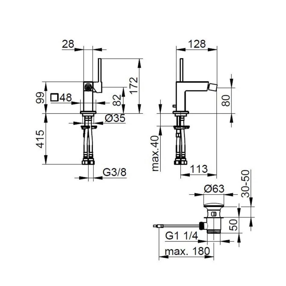 Bidetová jednopáková baterie se čtvercovým odtokem - Erik Viadurini
