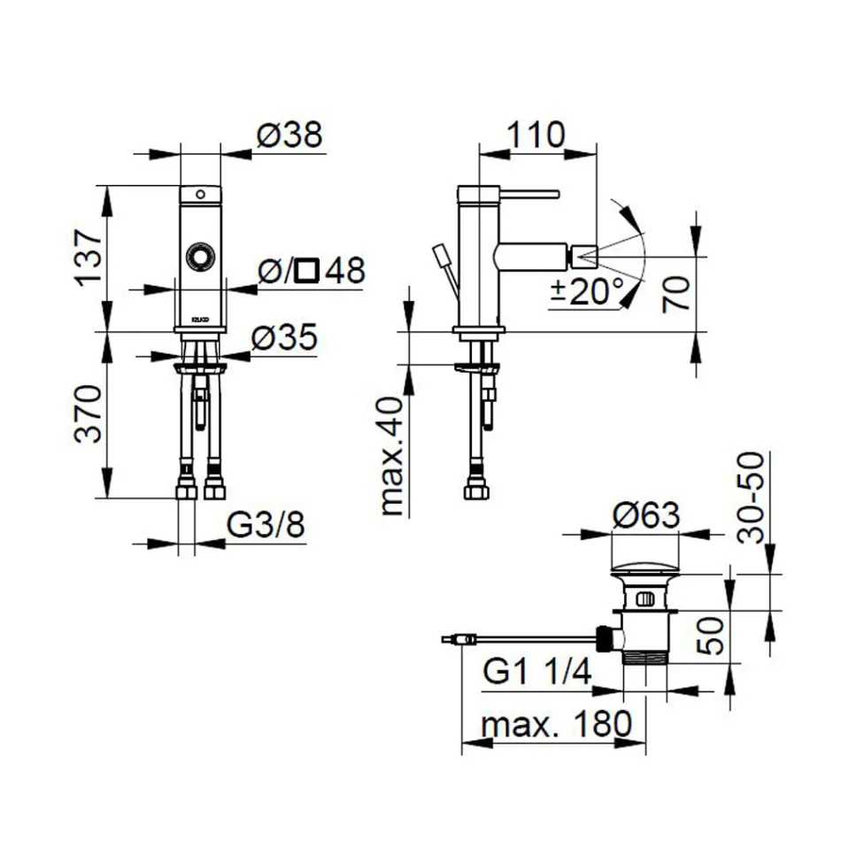 Mosazná jednopáková bidetová baterie, kulatý design - Antilio Viadurini