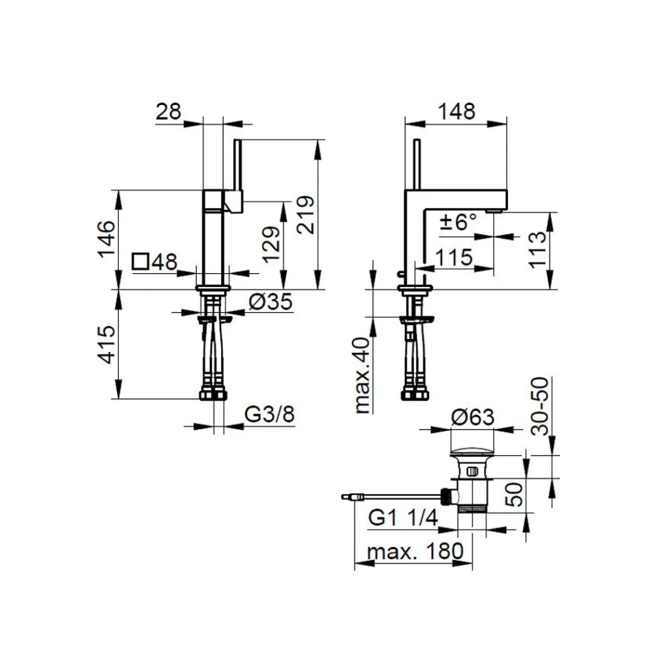 Jednopáková umyvadlová baterie čtvercového designu mosazná - Erik Viadurini