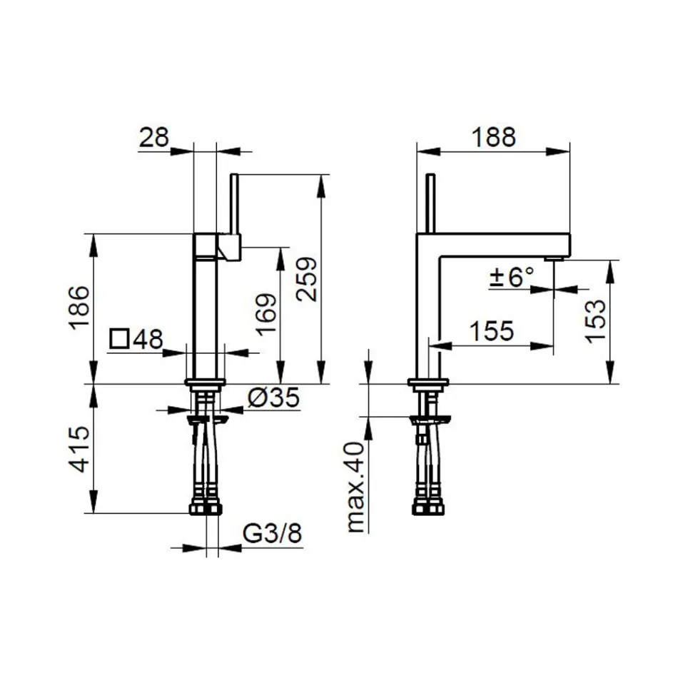 Jednopáková umyvadlová baterie čtvercového designu mosazná - Erik Viadurini