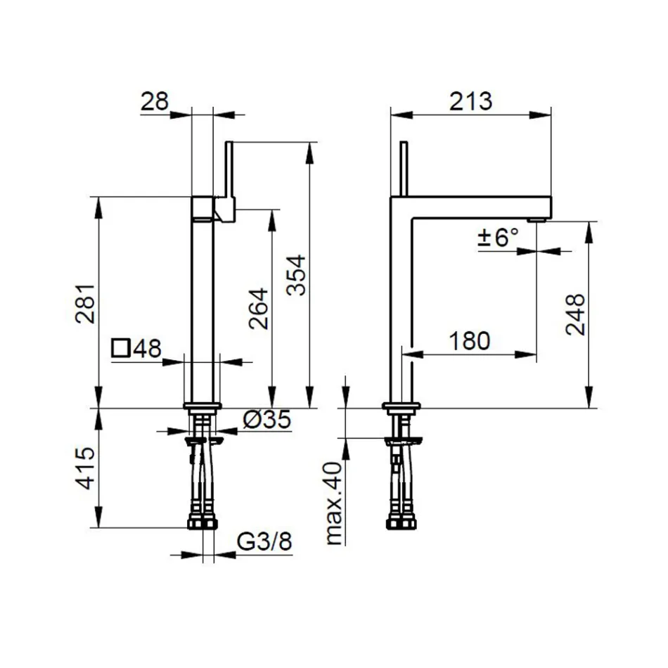 Jednopáková umyvadlová baterie čtvercového designu mosazná - Erik Viadurini