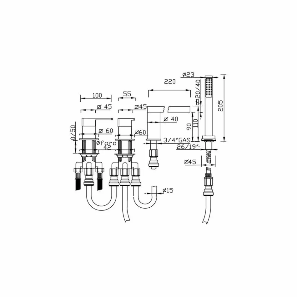 Palubní směšovací baterie z chromované mosazi Vyrobeno v Itálii - Sika Viadurini