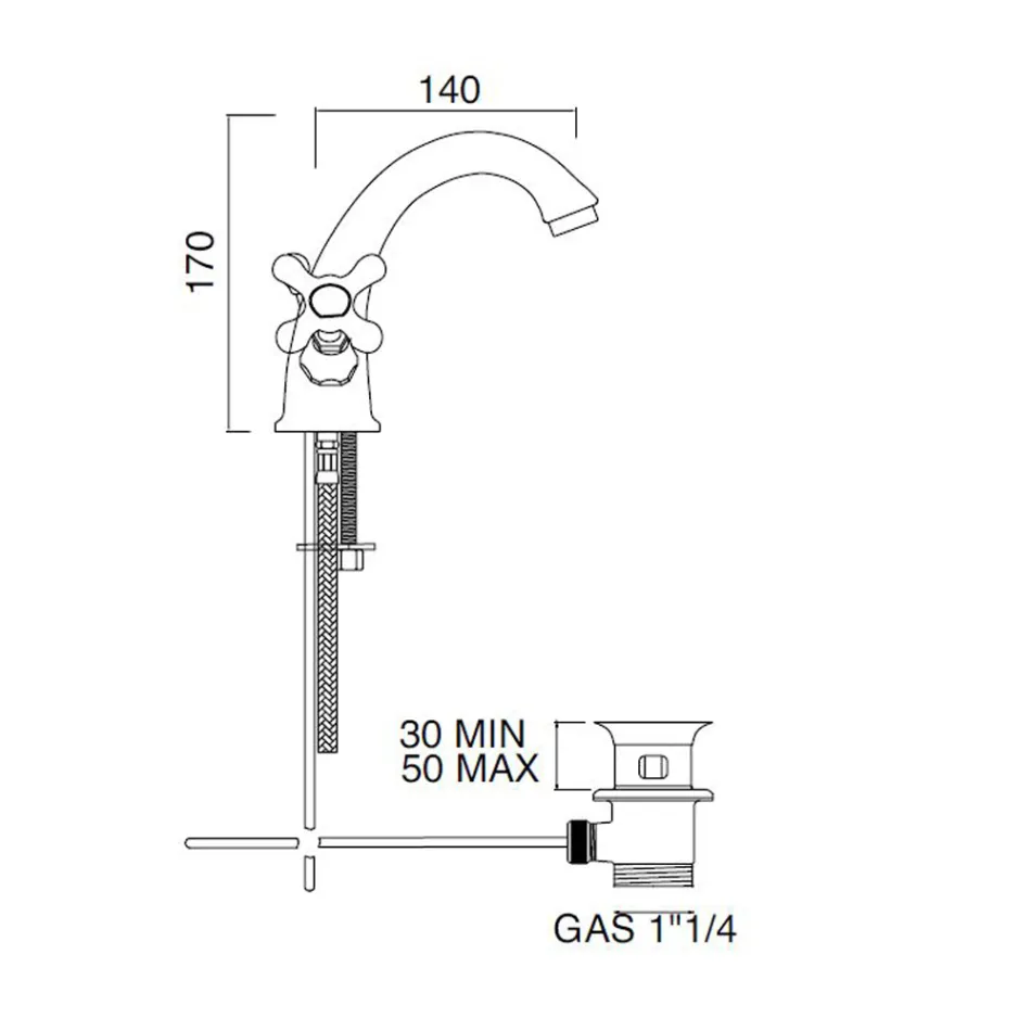 Jednootvorová koupelnová umyvadlová baterie z mosazi s klasickým odtokem - Ercolina Viadurini