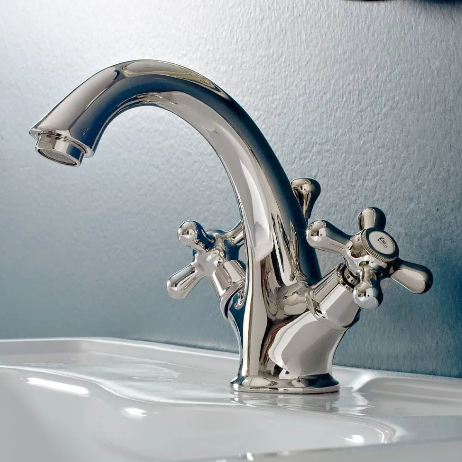 Jednootvorová koupelnová umyvadlová baterie z mosazi s klasickým odtokem - Ercolina Viadurini