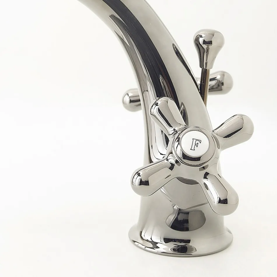 Jednootvorová koupelnová umyvadlová baterie z mosazi s klasickým odtokem - Ercolina Viadurini