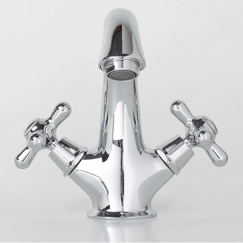 Jednootvorová koupelnová umyvadlová baterie z mosazi s klasickým odtokem - Ercolina Viadurini