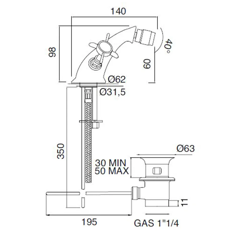 Jednootvorová klasická bidetová baterie z mosazi a motýlkové rukojeti - Miriano Viadurini
