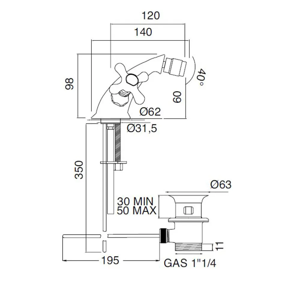 Jednootvorová mosazná bidetová baterie s odpadem klasického stylu - Ercolina Viadurini