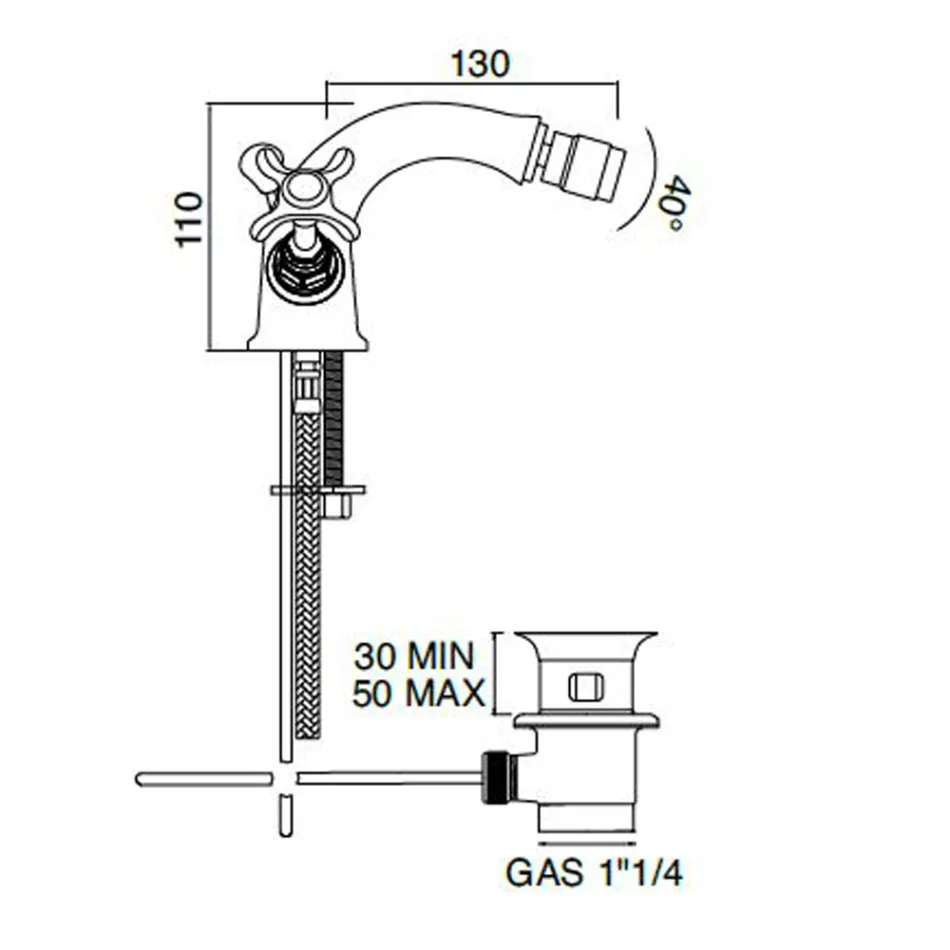 Jednootvorová bidetová baterie z mosazi s klasickými motýlkovými rukojeťmi - Fioretta Viadurini