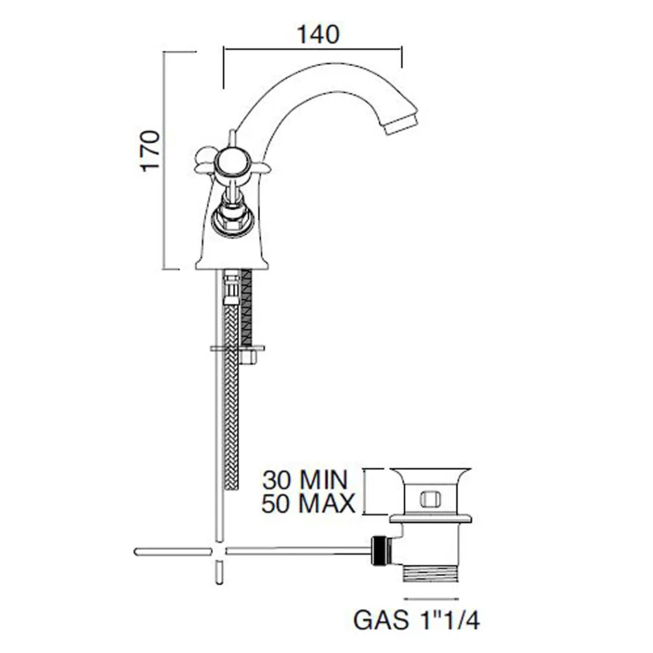 Klasická jednootvorová dřezová baterie z mosazi a motýlkových rukojetí - Miriano Viadurini