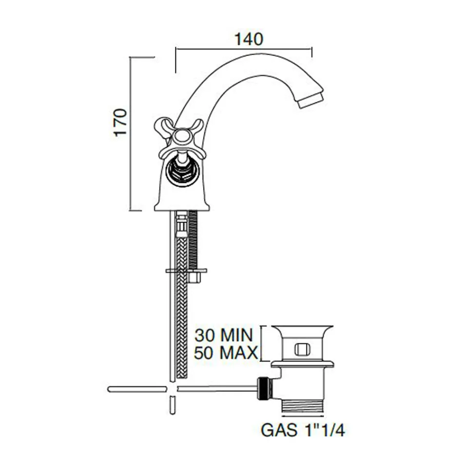 Jednootvorová mosazná dřezová baterie s klasickými motýlkovými rukojeťmi - Fioretta Viadurini