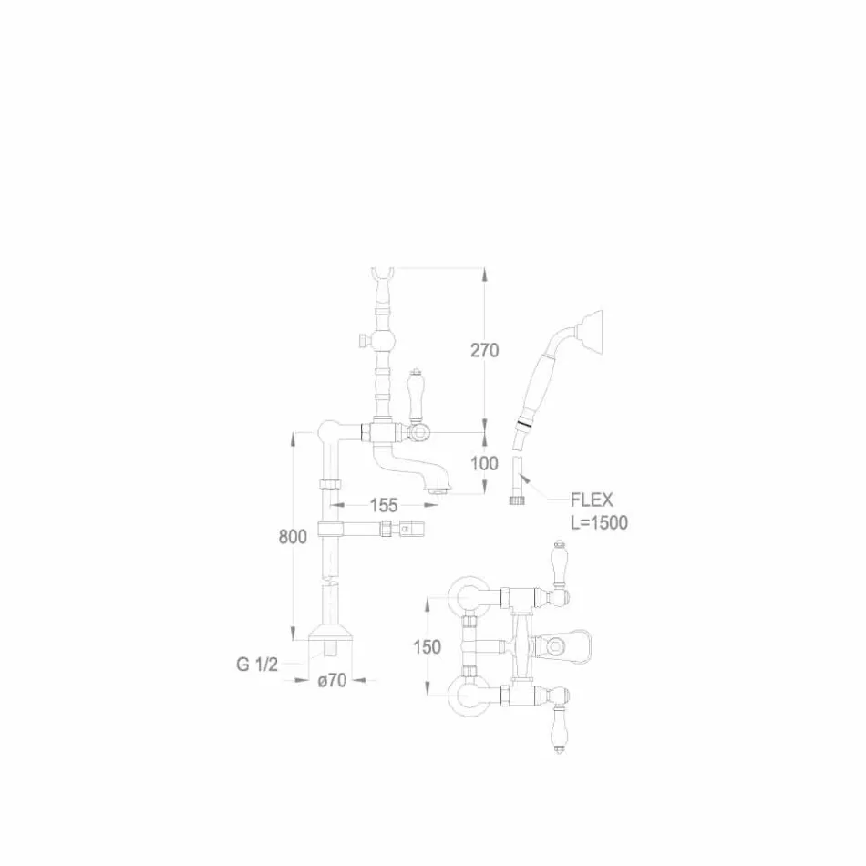 Klasický mosazný vanový faucet vyrobený v Itálii - Riko Viadurini