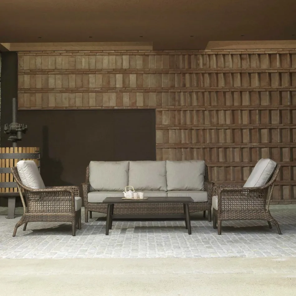 Obývací pokoj se skládá ze 2 křesel, 1 pohovky a 1 konferenčního stolku - deštník Viadurini