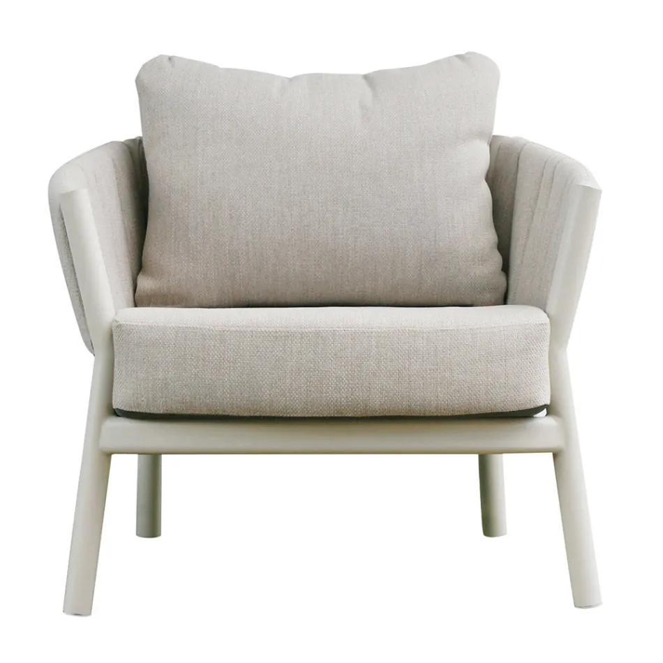 Obývací pokoj sestávající ze 2 křesel, 1 pohovky a 2 konferenčních stolků z hliníku - Fusion Viadurini