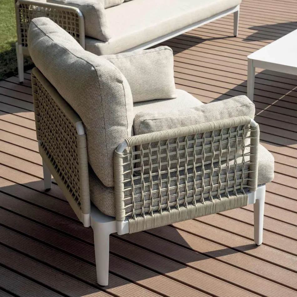 Obývací pokoj sestávající ze 2 křesel, 1 pohovky a konferenčního stolku z hliníku - Symphony Viadurini