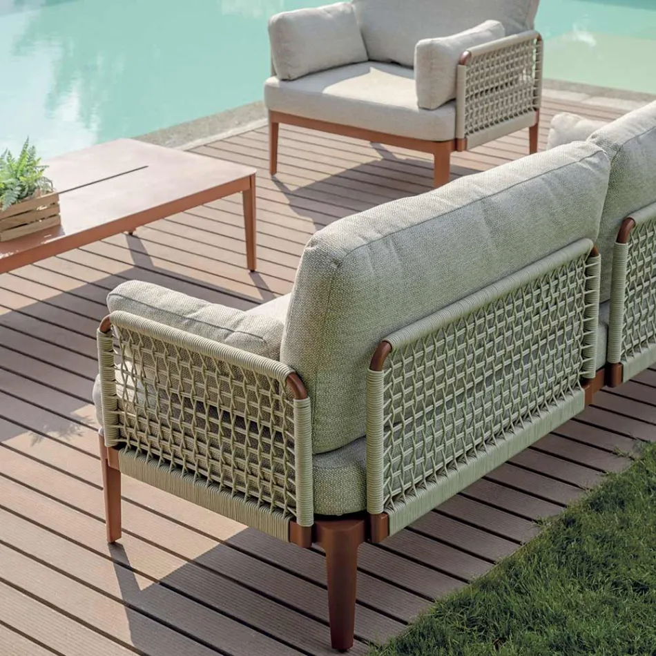 Obývací pokoj sestávající ze 2 křesel, 1 pohovky a konferenčního stolku z hliníku - Symphony Viadurini