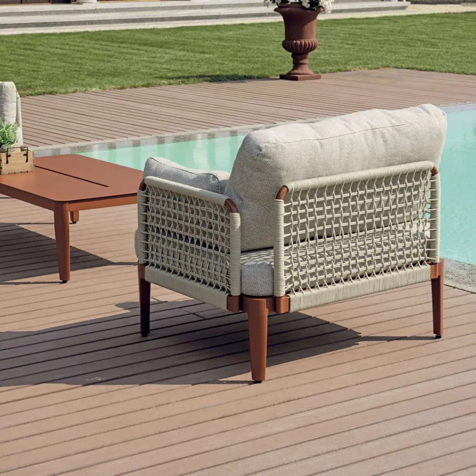 Obývací pokoj sestávající ze 2 křesel, 1 pohovky a konferenčního stolku z hliníku - Symphony Viadurini