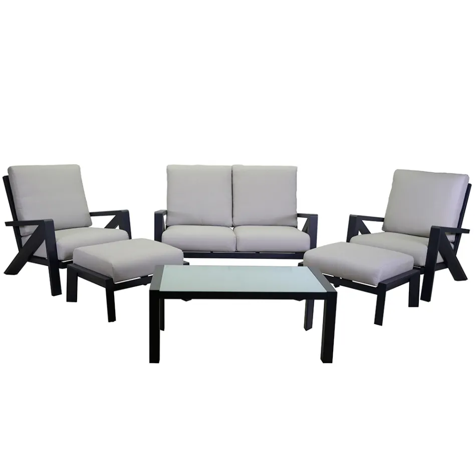 Obývací pokoj sestávající z pohovky, konferenčního stolku a křesel s podnožkou - nástěnka Viadurini