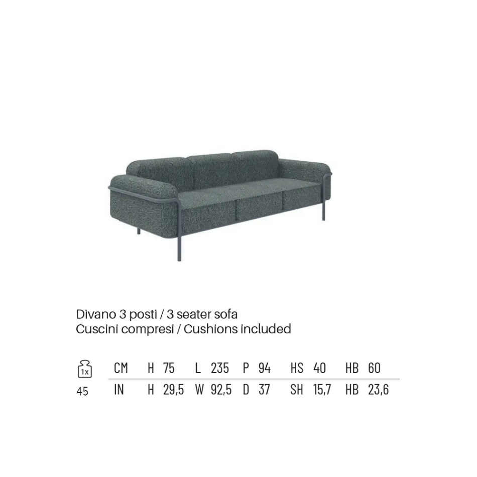 Venkovní obývací pokoj s pohovkou a 2 křesly z látky Made in Italy - Suki Viadurini