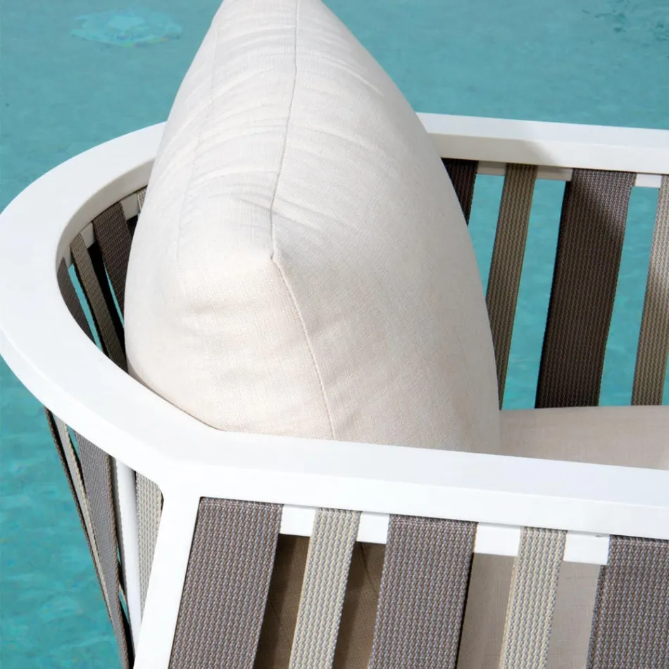 Venkovní lehátko z bílého hliníku a krémových polštářů - Relaz Viadurini