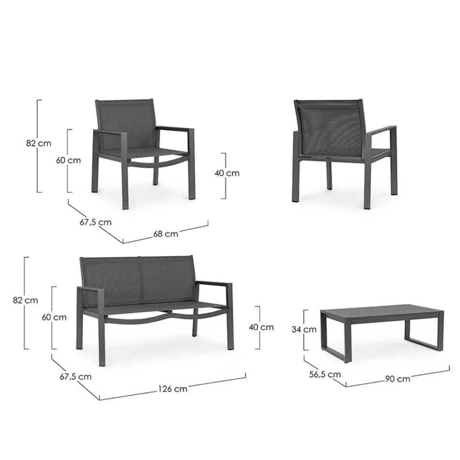 Zahradní salonek s 1 pohovkou, 2 křesly a 1 konferenčním stolkem - Plán Viadurini