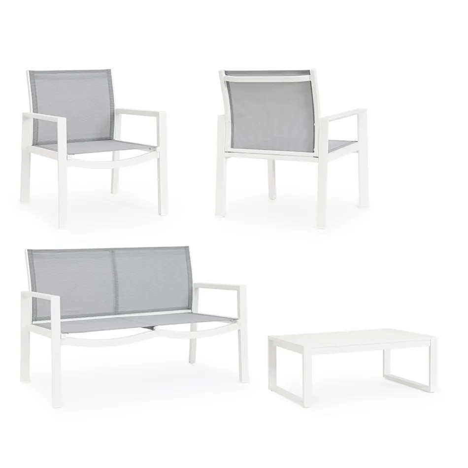 Zahradní salonek s 1 pohovkou, 2 křesly a 1 konferenčním stolkem - Plán Viadurini