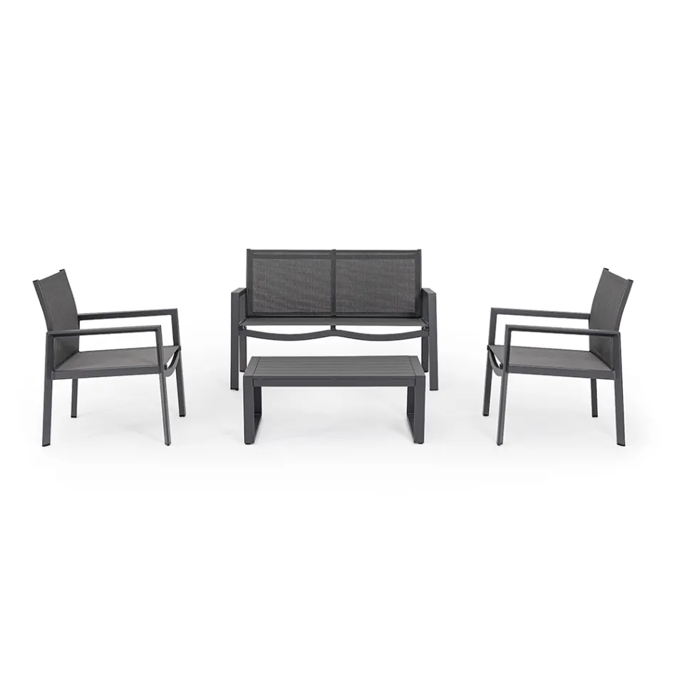 Zahradní salonek s 1 pohovkou, 2 křesly a 1 konferenčním stolkem - Plán Viadurini