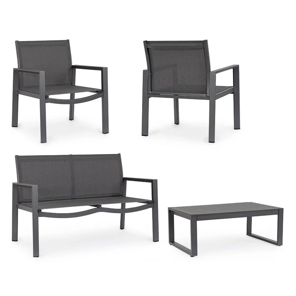 Zahradní salonek s 1 pohovkou, 2 křesly a 1 konferenčním stolkem - Plán Viadurini