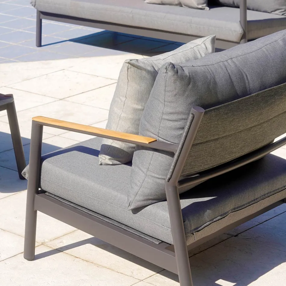 Zahradní salonek se 2 křesly, 1 pohovkou a 1 hliníkovým stolem - Minni Viadurini