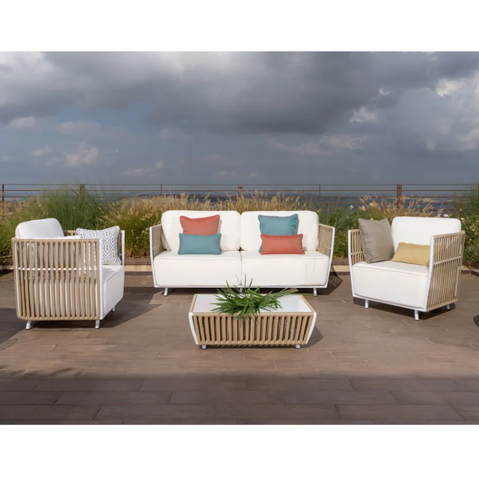 Zahradní salonek z bílého hliníku a látky - Eugene Viadurini