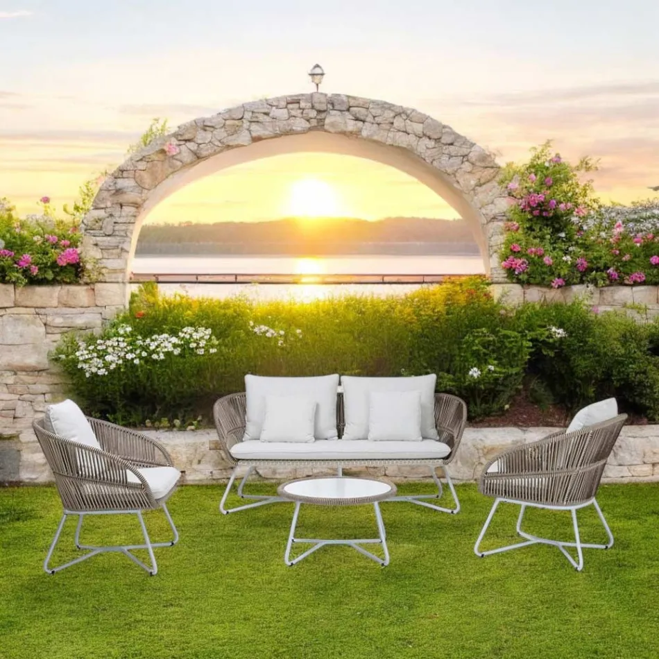 Zahradní salonek z hliníku a lana - Alcor Viadurini