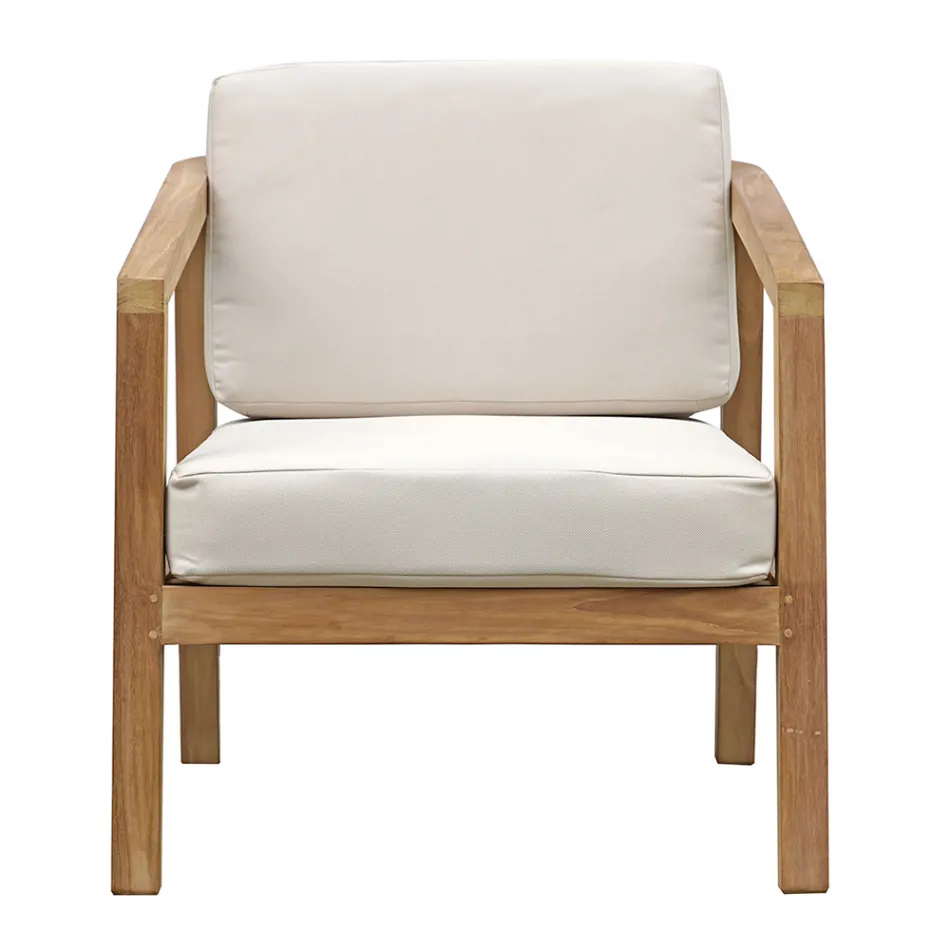 Zahradní sedací souprava z teakového dřeva s polštáři v barvě ecru - Caresa Viadurini